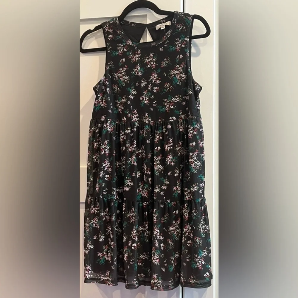 NWT AFRM Mesh Tiered Black Floral Print Mini Dress - Size M - Picture 1 of 4